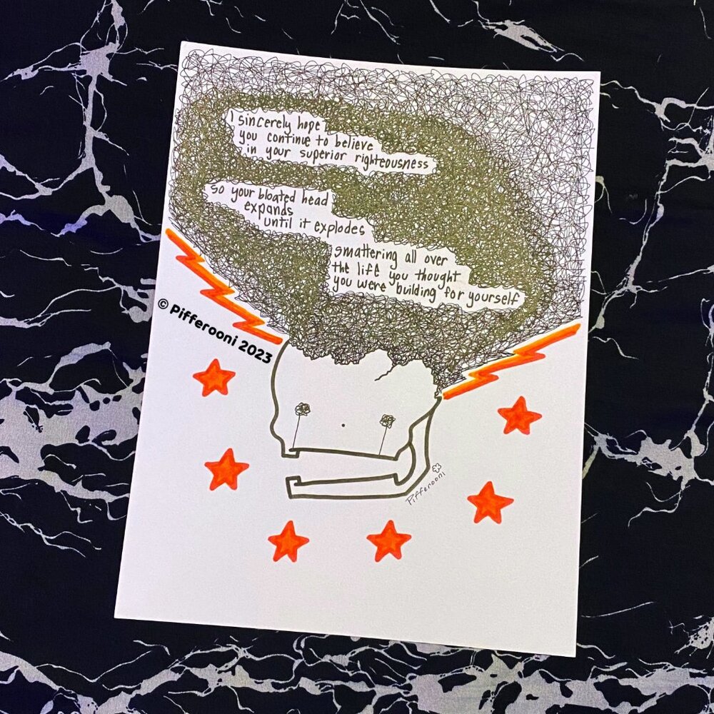 Original EGO BLOAT stars crazy cute skull poetry poster drawing